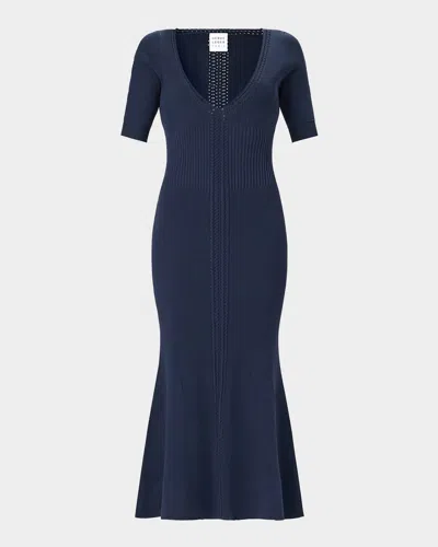 Herve Leger The Aria Rib Knit Mermaid Midi Dress In Black