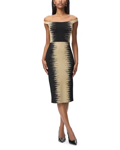 Herve Leger The Arwen Intarsia-knit Off-shoulder Dress In Gold