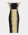 Herve Leger The Arwen Intarsia-knit Off-shoulder Dress In Gold