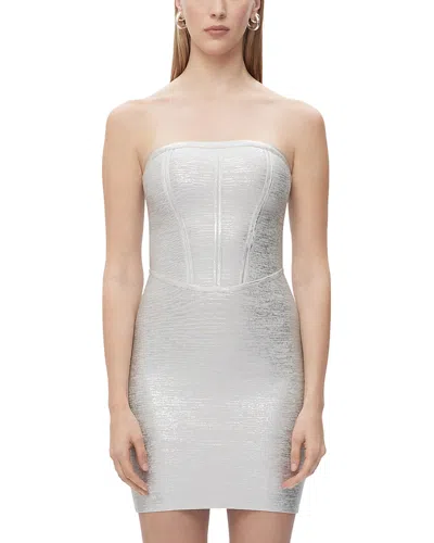 Herve Leger The Avery Foil Corset Dress In Silver Foil