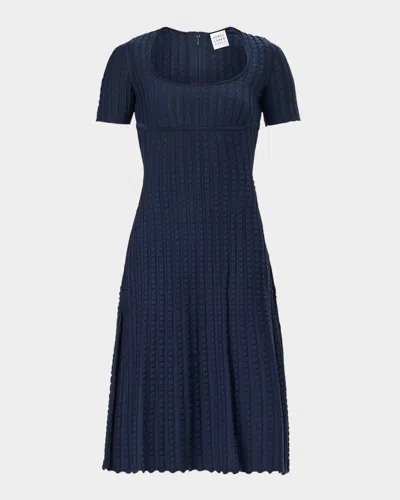 Herve Leger The Calista Textured Scoop-neck Dress In Blue