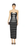 Herve Leger Cameron Strapless Abstract Striped Gown In Black