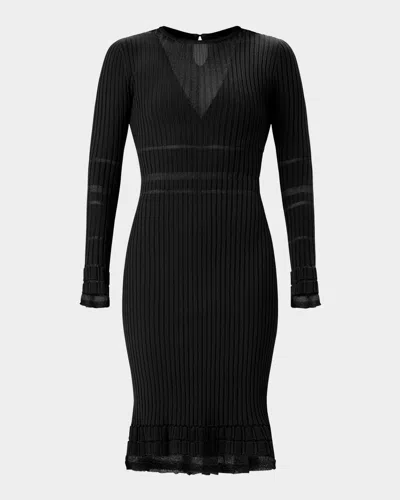 Herve Leger The Connie Ribbed Illusion Bodycon Dress In Black