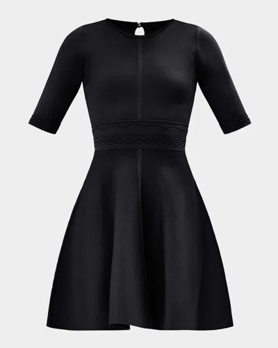 Herve Leger The Eden Knit Elbow-sleeve Mini Dress In Black