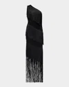 Herve Leger The Eleanor One-shoulder Fringe Gown In Black