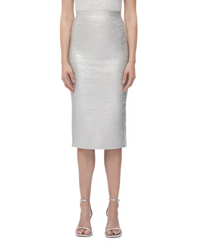 Herve Leger The Elena Pencil Skirt In Silver Foil