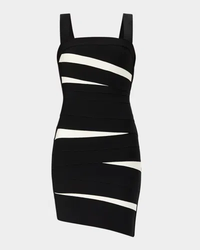 Herve Leger The Eve Sleeveless Two-tone Bodycon Mini Dress In Black