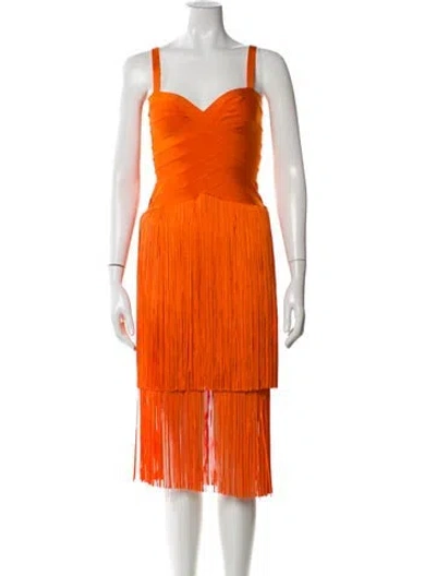 Pre-owned Herve Leger The Georgia Midi Length Dress W/ Tags In Orange