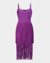 Herve Leger The Georgia Tiered Fringe Midi Dress In Purple