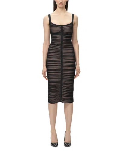 Herve Leger The Gloria Ruched Mesh Dress In Black