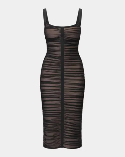 Herve Leger The Gloria Ruched Midi Dress In Black
