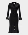 Herve Leger The Hallie Ribbed Button-down Midi Dress In Black