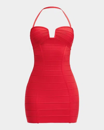 Herve Leger The Holly Bandage Mini Dress In Red