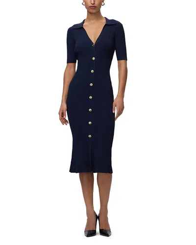 Herve Leger The Indra Polo Neck Dress In Blue