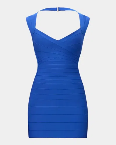 Herve Leger The Jamie Halter Mini Dress In Blue