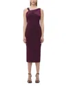 Herve Leger Janelle Pleated Asymmetric Sleeveless Midi Dress In Pinot