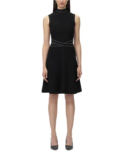 Herve Leger The Jessica Mock Neck Flare Dress In Black