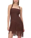 Herve Leger Womens Coffee The Josephine Fringed Stretch-knitted Mini Dress Xs In Brown