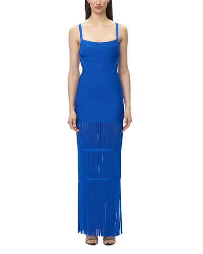 Herve Leger The Kelsey Fringe Hem Gown In Blue