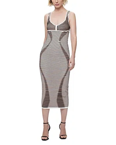 Herve Leger The Layla 3d Layered Striped Midi Dress In Black Alabaster