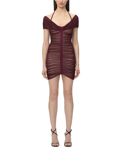 Herve Leger The Linda Ruched Mini Dress In Burgundy