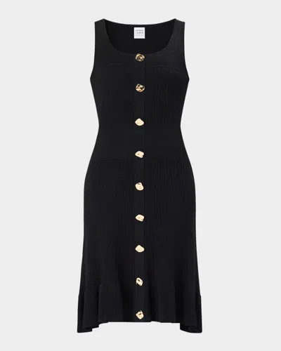 Herve Leger The Maggie Pointelle Button-embellished Dress In Black