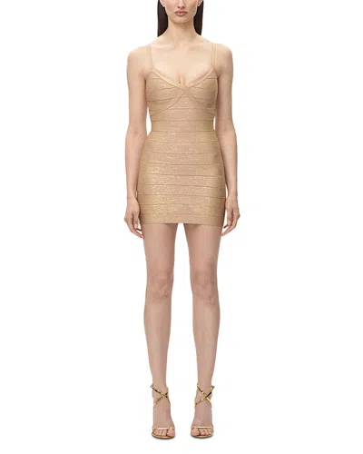 Herve Leger The Metallic After Party Mini Dress In Neutral