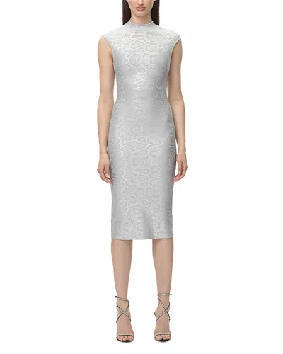 Herve Leger Anita Printed Sheath Midi Dress In Gray