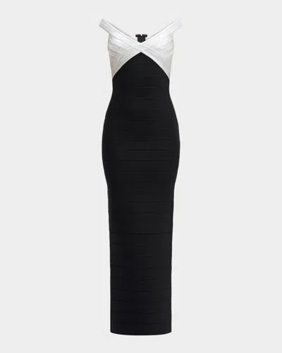 Herve Leger Bonnie Metallic-panel Midi Dress In Black