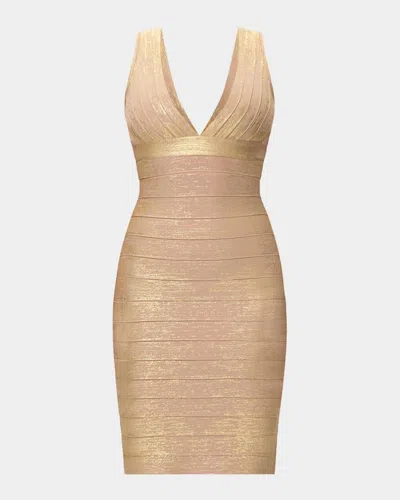 Herve Leger The Metallic Bandage Mini Dress In Neutral