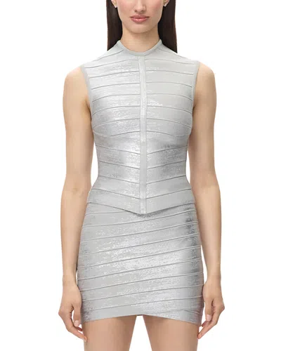 Herve Leger The Metallic Brianna Sleeveless Top In Silver