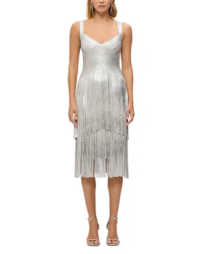 Herve Leger The Metallic Mischa Dress In Silver Foil