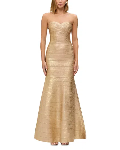 Herve Leger The Metallic Sara Strapless Gown In Multi