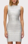 Herve Leger Ribbed Foil Boat Neck Tank Top In Silver Foil