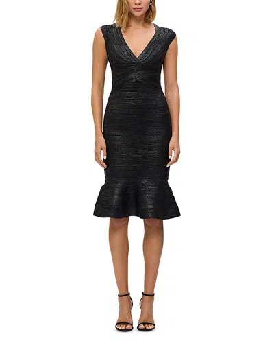 Herve Leger The Metallic Sophie Dress In Black Foil