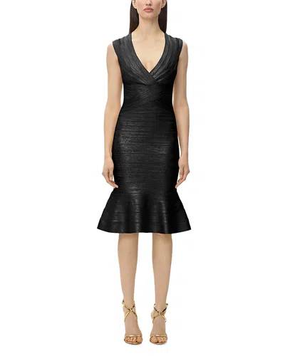 Herve Leger The Metallic Sophie Flounce Dress In Black