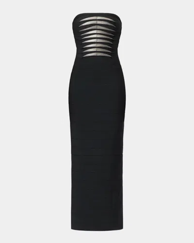 Herve Leger The Metallic Strapless Bandage Gown In Black