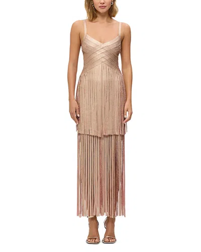 Herve Leger The Metallic Vivienne Gown In Rose Gold