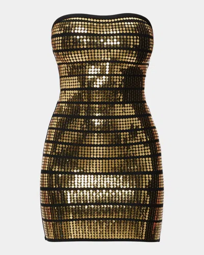 Herve Leger The Noelle Sequined Strapless Mini Dress In Black Met