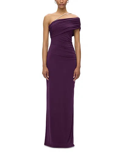 Herve Leger The Olivia Crystal Trim Gown In Eggplant