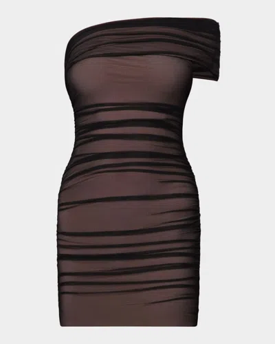 Herve Leger The Oralie Ruched Mesh Mini Dress In Burgundy