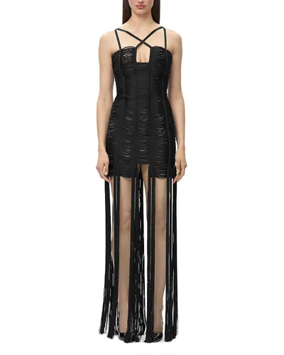 Herve Leger The Paige Strappy Fringe Trim Gown In Black