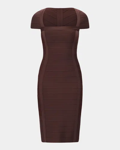 Herve Leger The Premiere Knee-length Dress In Brown
