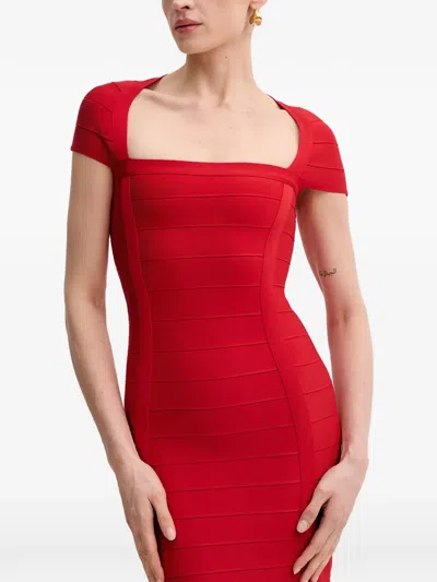 Herve Leger The Premiere Short-sleeved Midi Dress In Red