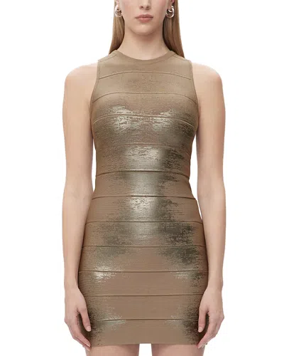 Herve Leger The Quinn Bandage Dress In Latte Foil