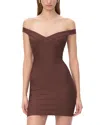 Herve Leger Womens Coffee The Rachel Off The Shoulder Stretch-knitted Mini Dress Xs In Brown