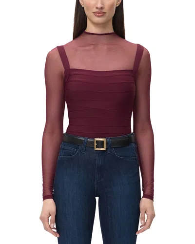 Herve Leger The Sabrina Illusion Mesh Top In Deep Red