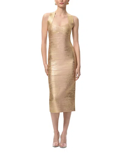 Herve Leger The Sandra Midi Dress In Gold