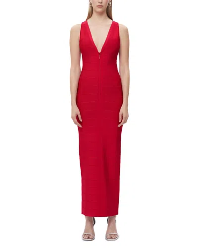 Herve Leger The Sol Zip Front Bandage Gown In Rio Red