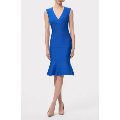 Herve Leger The Sophia Flare Hem Bandage Dress In Blue